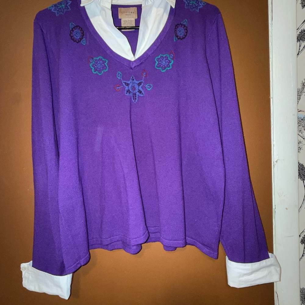 Choices Purple Sweater with White Collar